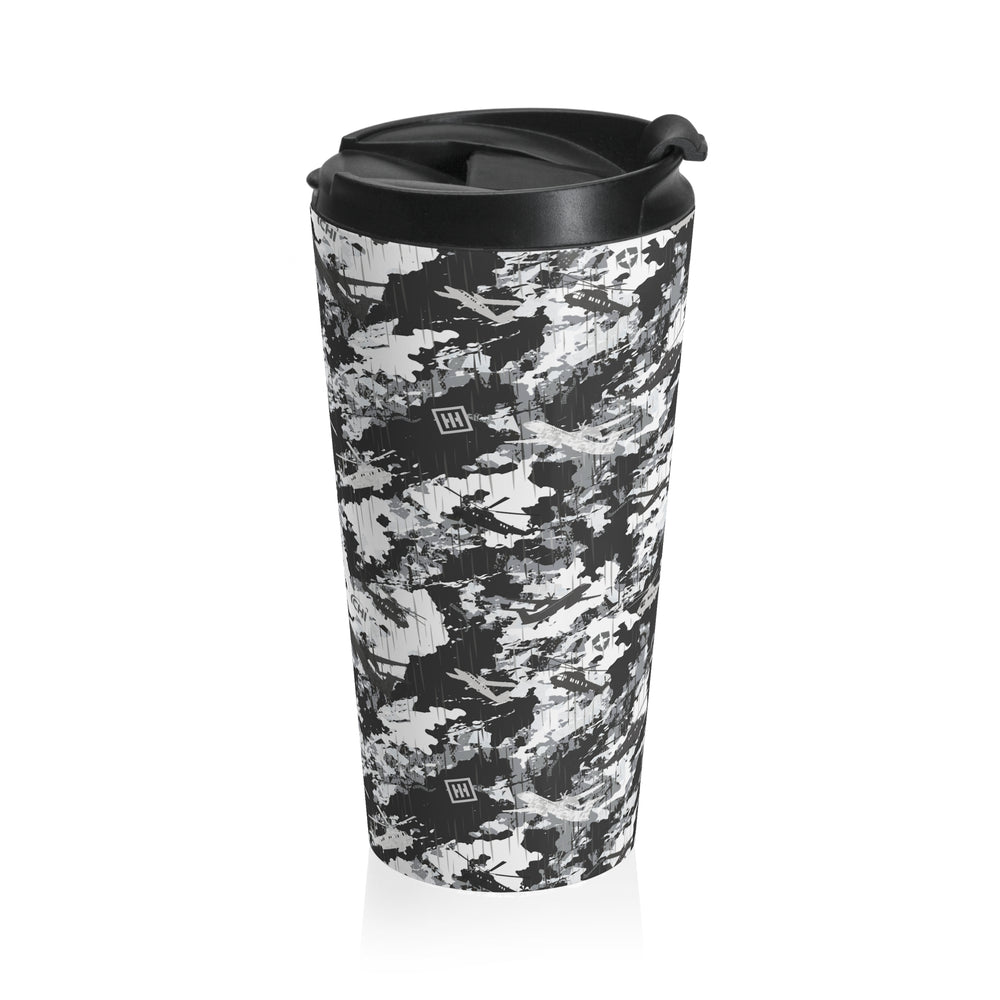 Monochrome Camo Stainless Steel Travel Mug — Insulated Black & White Pattern - Equippage.com