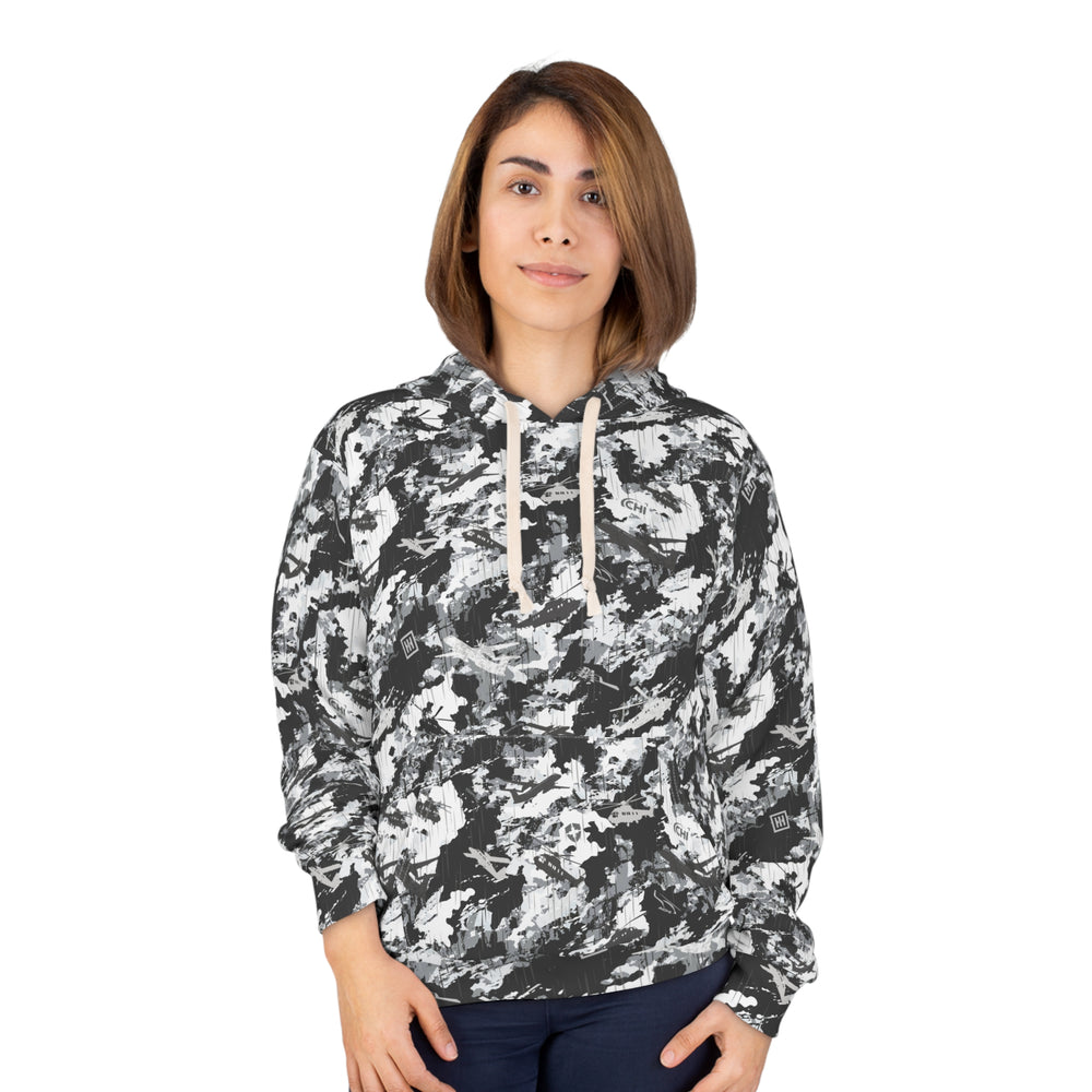 Black & White Abstract Camo Hoodie — All-Over Print Pullover - Equippage.com