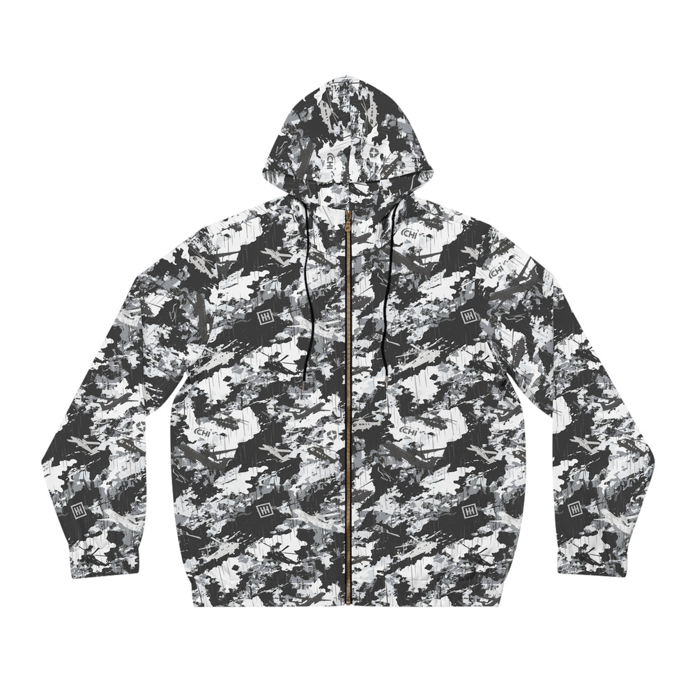Monochrome Brushstroke Camo Zip Hoodie - Equippage.com