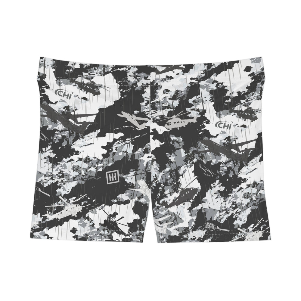 Black & White Camo Women's Shorts — All-Over Print Activewear - Equippage.com