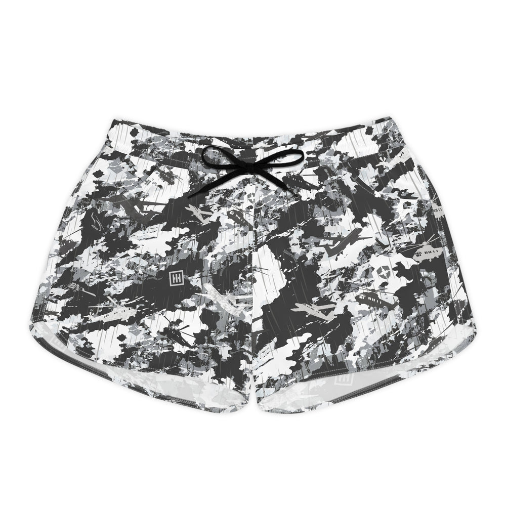 Women's Black & White Camo Athletic Shorts — All-Over Print Casual Lounge Shorts - Equippage.com