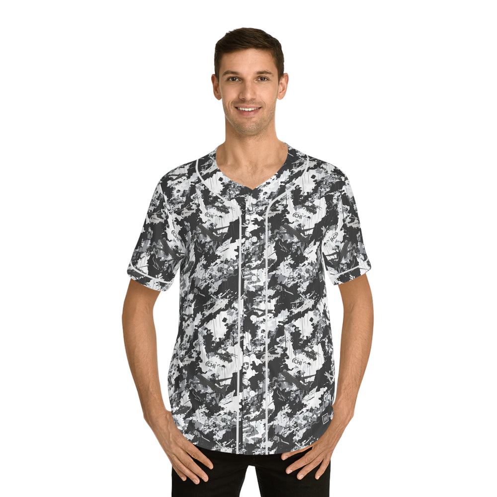 Men's Camo Baseball Jersey — Black & White Abstract All-Over Print - Equippage.com