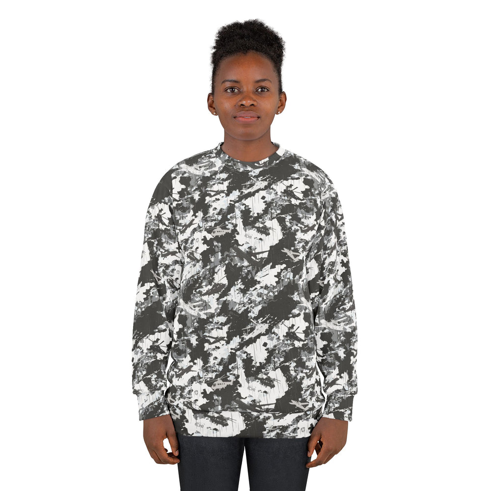 PRESS Camo Unisex Sweatshirt — Grey/Black/White Custom Camouflage by Equippage.com