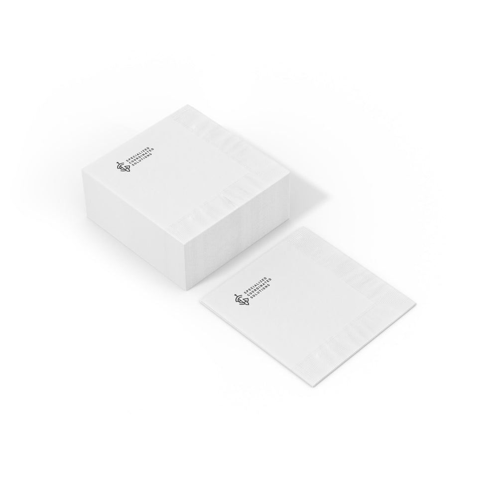 SCS Planning Napkin- discuss, plan, review, analyze, update, execute, review — White Coined Cocktail Napkin for Events & Branding