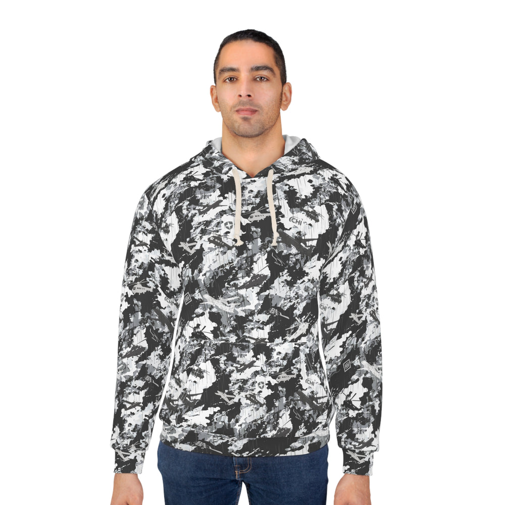 Black & White Abstract Camo Hoodie — All-Over Print Pullover - Equippage.com