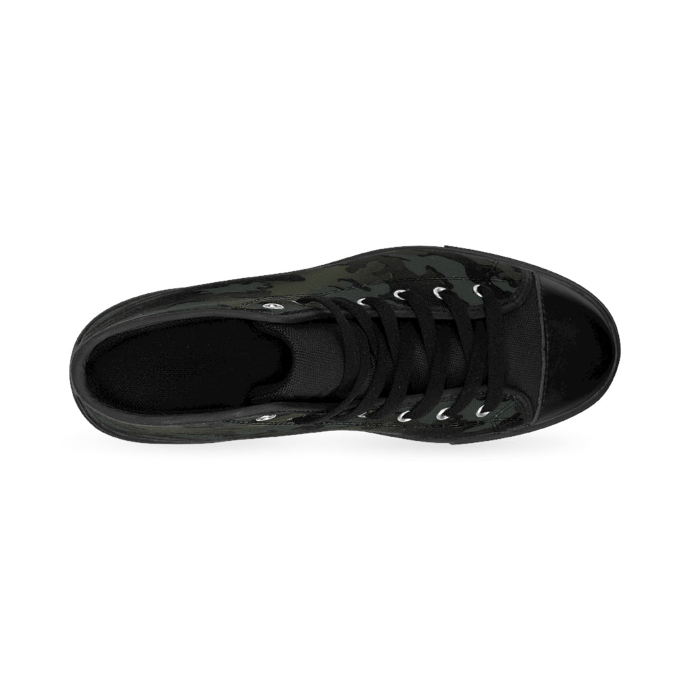 BJMC Camo High-Top Sneakers — Men's Classic Camouflage Canvas Shoes in black camo by Equippage.com