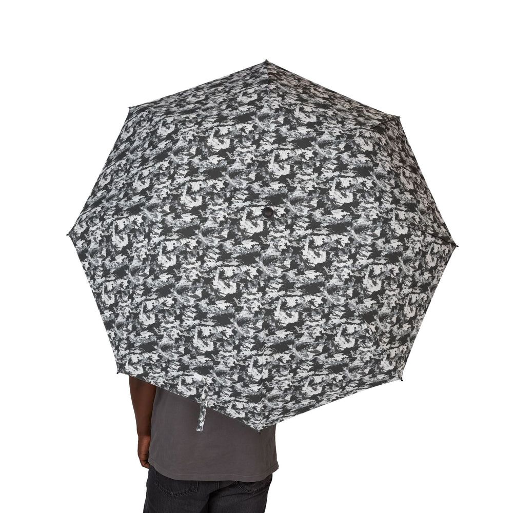 PRESS Camo Semi-Automatic Foldable Umbrella — Outdoor grey/black/white camouflage pattern