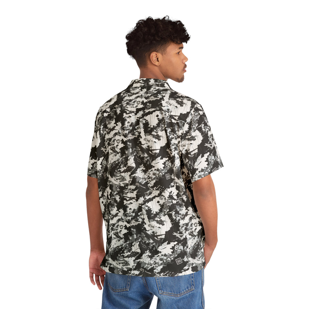 Black & White Abstract Camo Hawaiian Shirt - Equippage.com