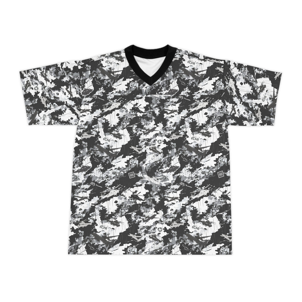 Camo Black & White Football Jersey — All-Over Print Athletic Tee - Equippage.com