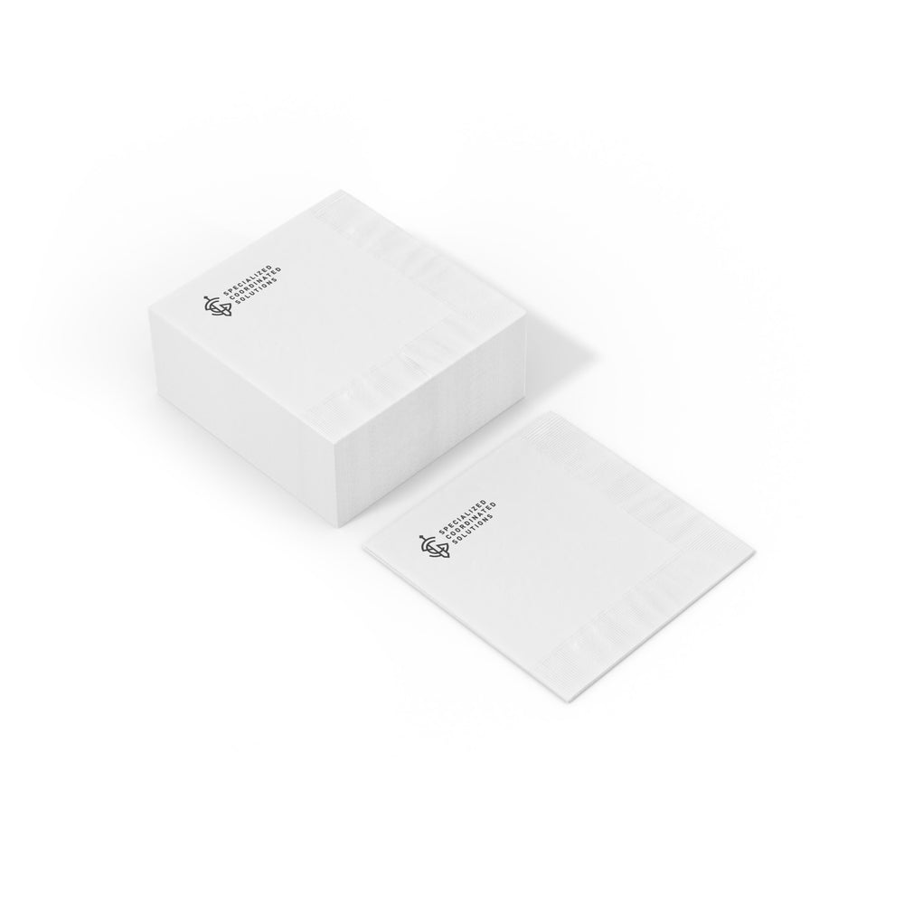 SCS Planning Napkin- discuss, plan, review, analyze, update, execute, review — White Coined Cocktail Napkin for Events & Branding
