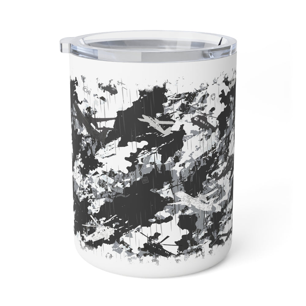 PRESS Camo Insulated Coffee Mug – 10oz — Grey/Black/White Camouflage Pattern Design
