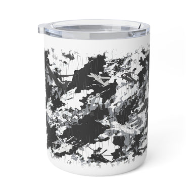 PRESS Camo Insulated Coffee Mug – 10oz — Grey/Black/White Camouflage Pattern Design - Equippage.com