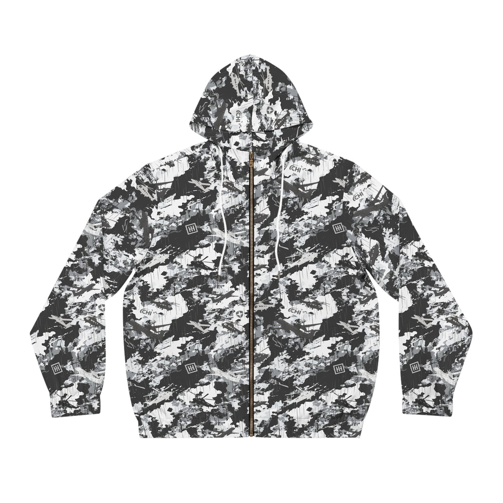 Monochrome Brushstroke Camo Zip Hoodie - Equippage.com