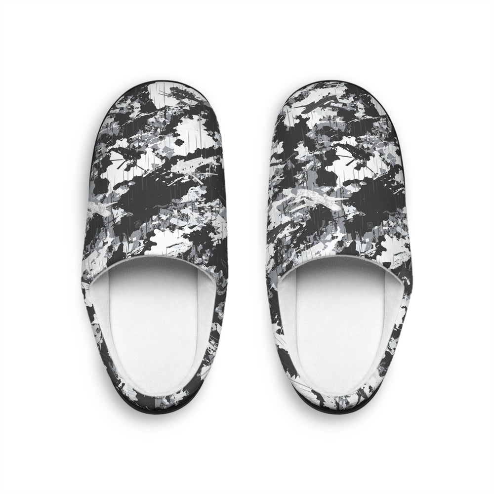 PRESS Camo Indoor Slippers — Black & White camouflage pattern house slippers