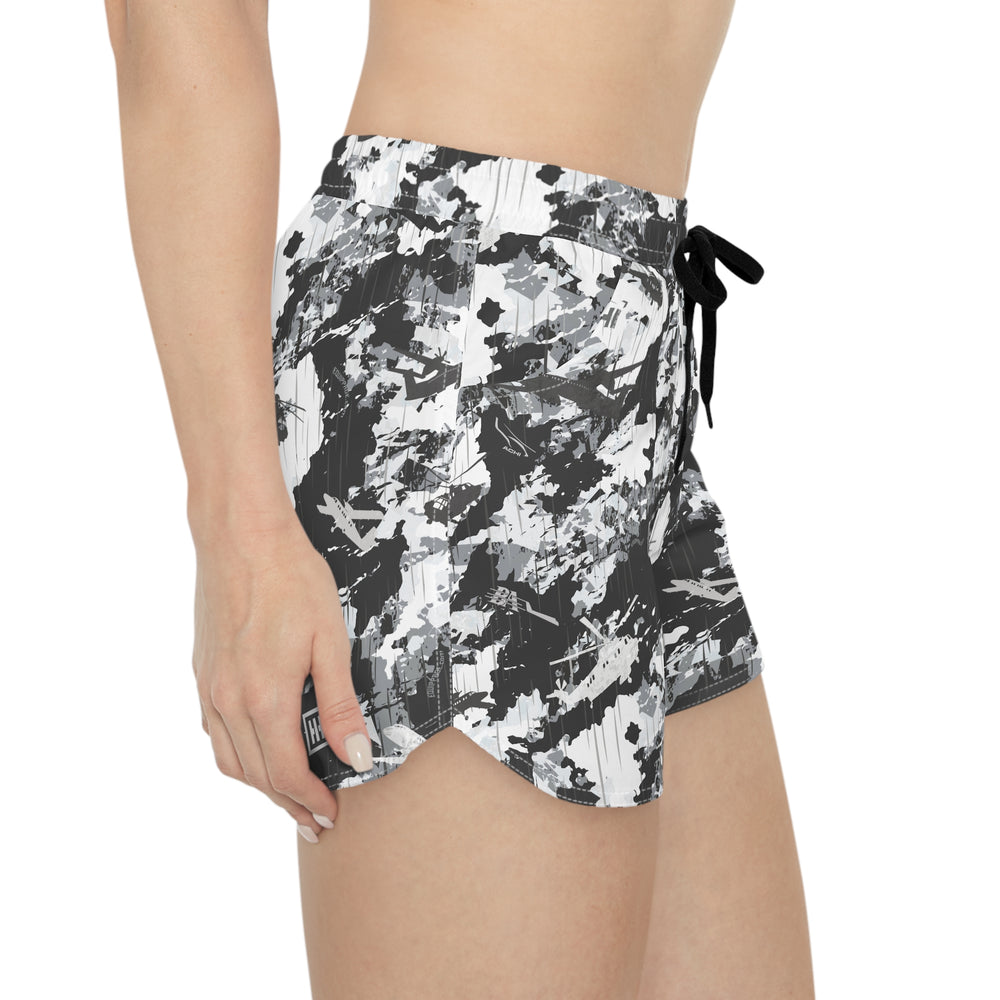 Women's Black & White Camo Athletic Shorts — All-Over Print Casual Lounge Shorts - Equippage.com