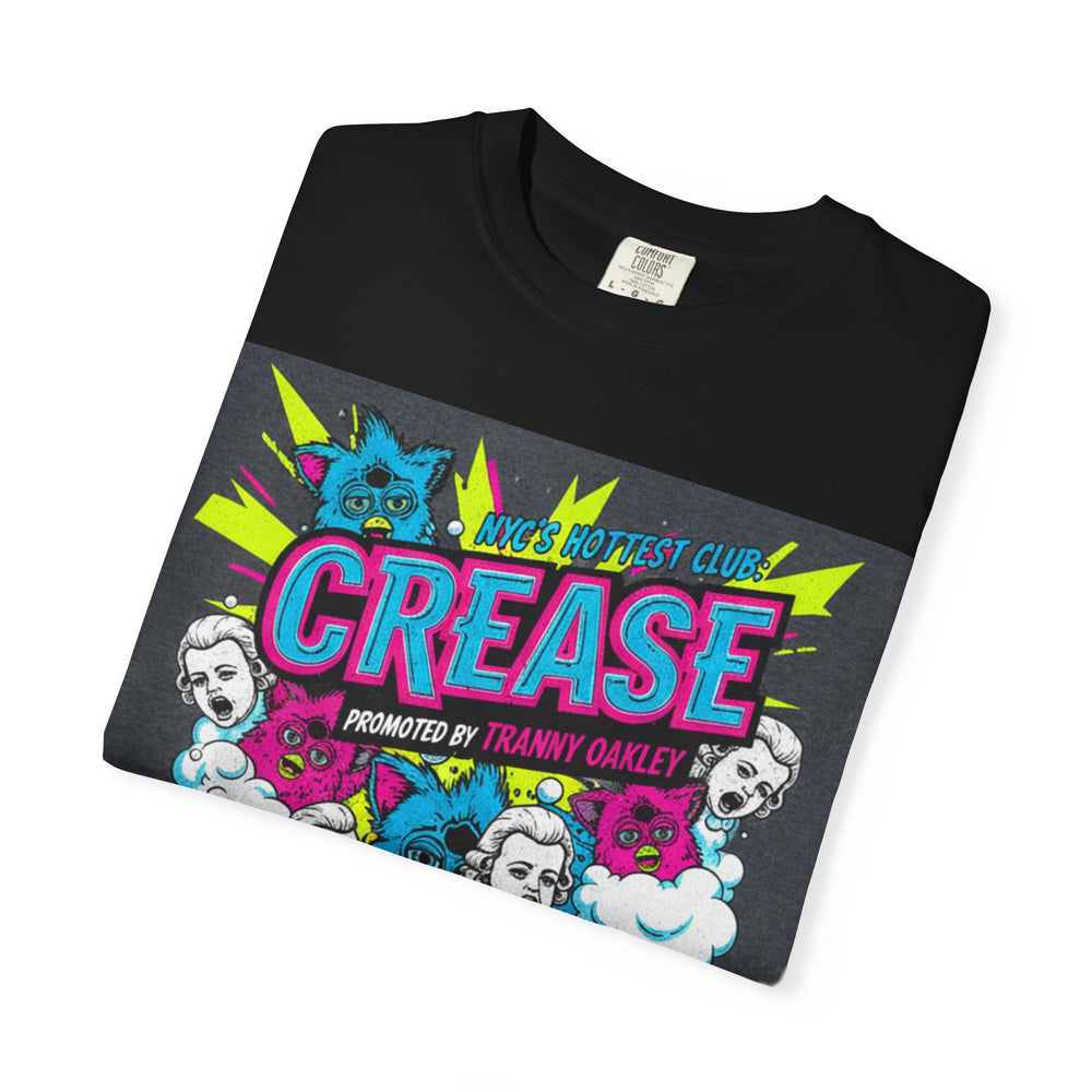 Crease NYC's Hottest Club T-Shirt — Tranny Oakley Promoter with Stefon "Lights! Psychos! Furbies!" Graphic Tee
