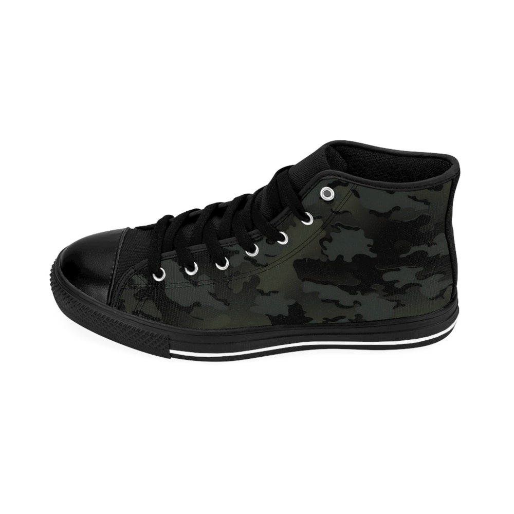 BJMC Camo High-Top Sneakers — Men's Classic Camouflage Canvas Shoes in black camo by Equippage.com