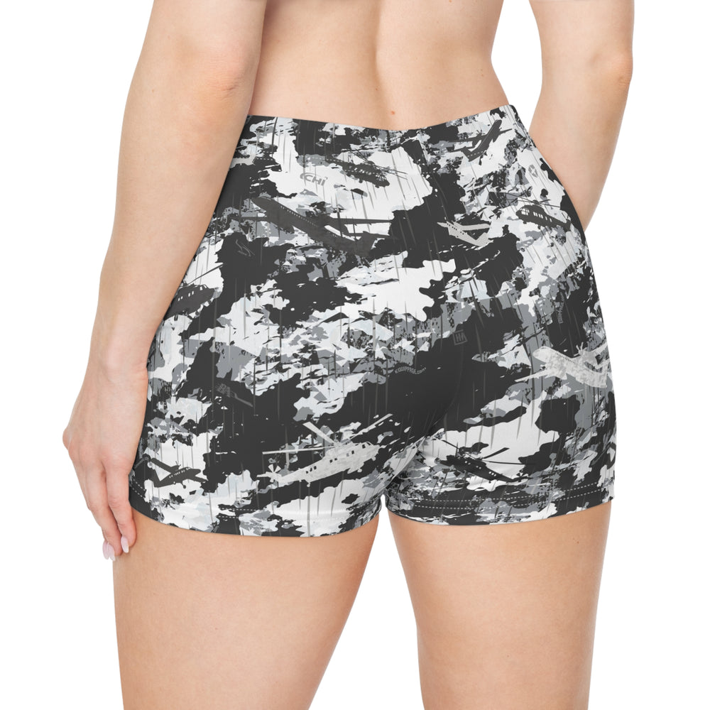 PRESS Camo Women’s Shorts — Exercise Yoga Activewear Stretchy Shorts