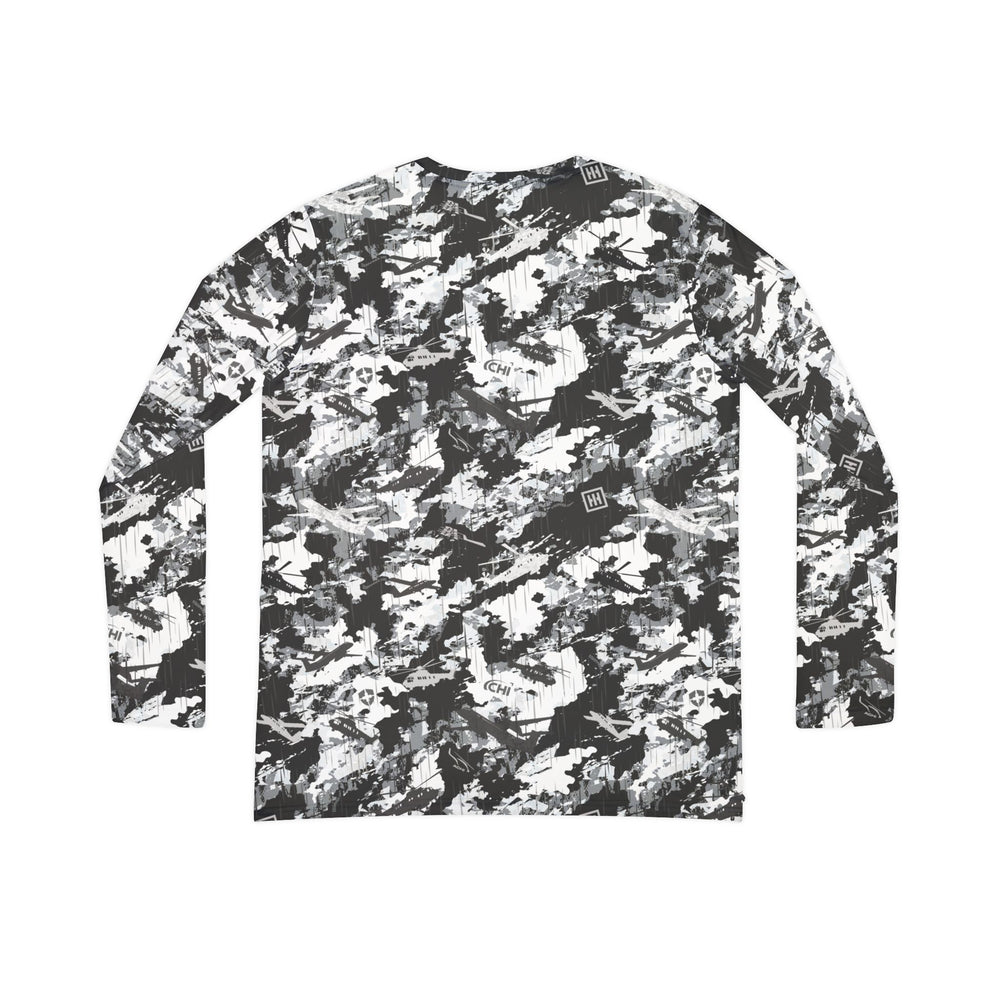 Women's V-Neck Long Sleeve Shirt - Black & White All-Over Print - Equippage.com