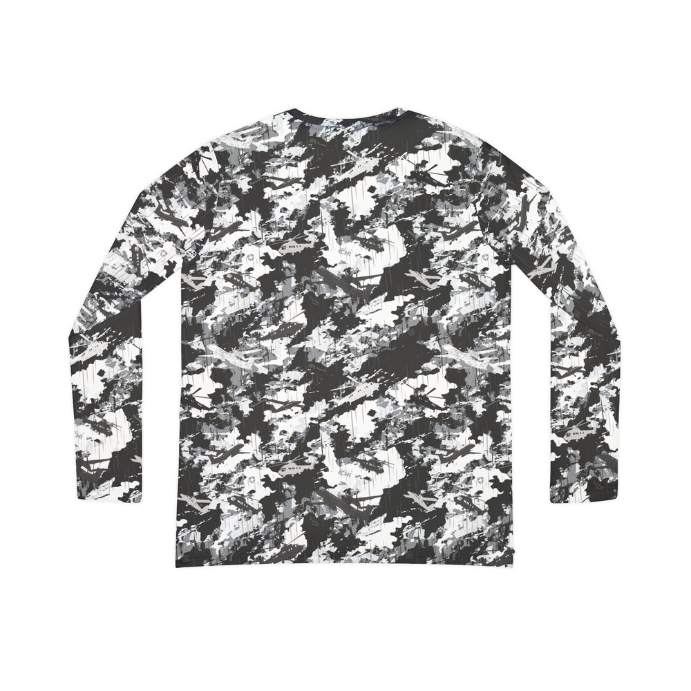 PRESS Camo Women’s Long Sleeve V-Neck Shirt in custom camouflage by Equippage.com