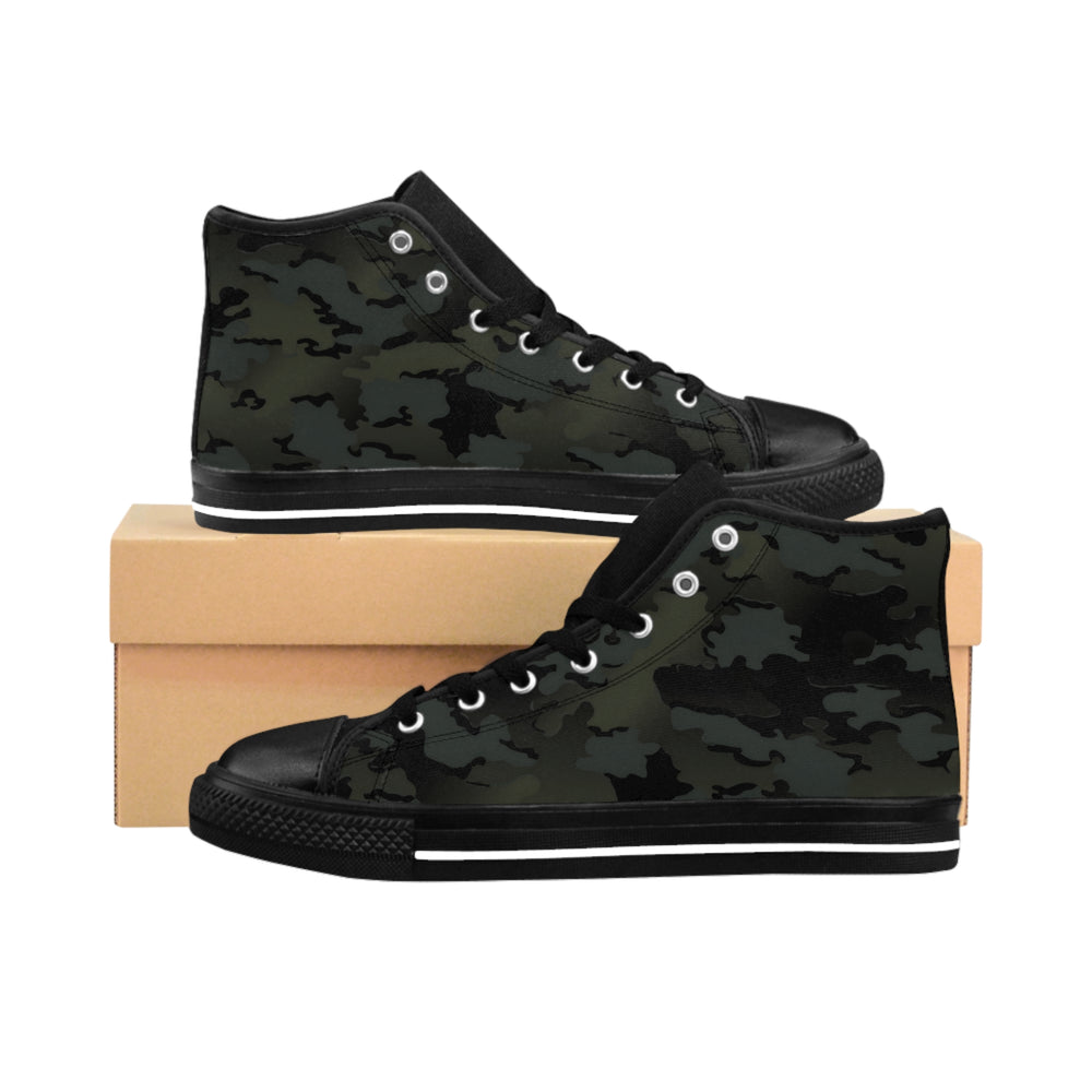 BJMC Camo High-Top Sneakers — Men's Classic Camouflage Canvas Shoes in black camo by Equippage.com