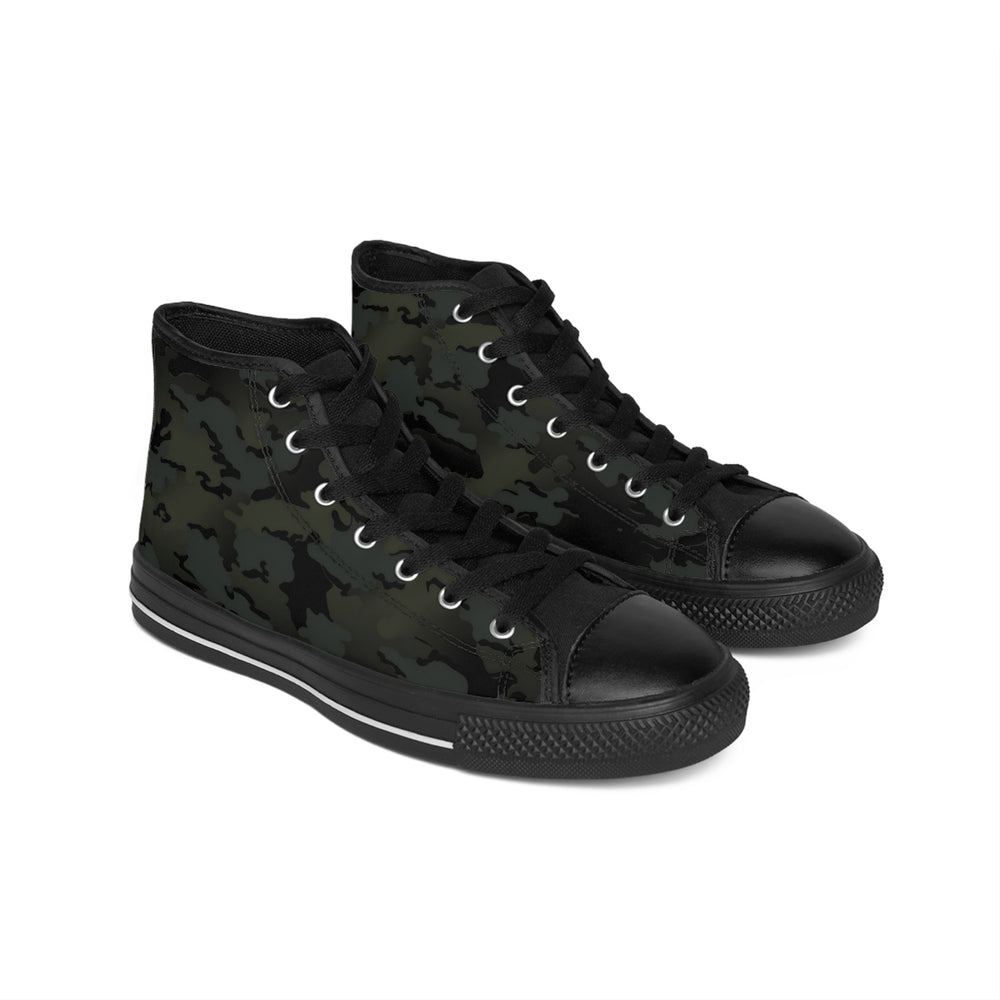 BJMC Camo High-Top Sneakers — Men's Classic Camouflage Canvas Shoes in black camo by Equippage.com
