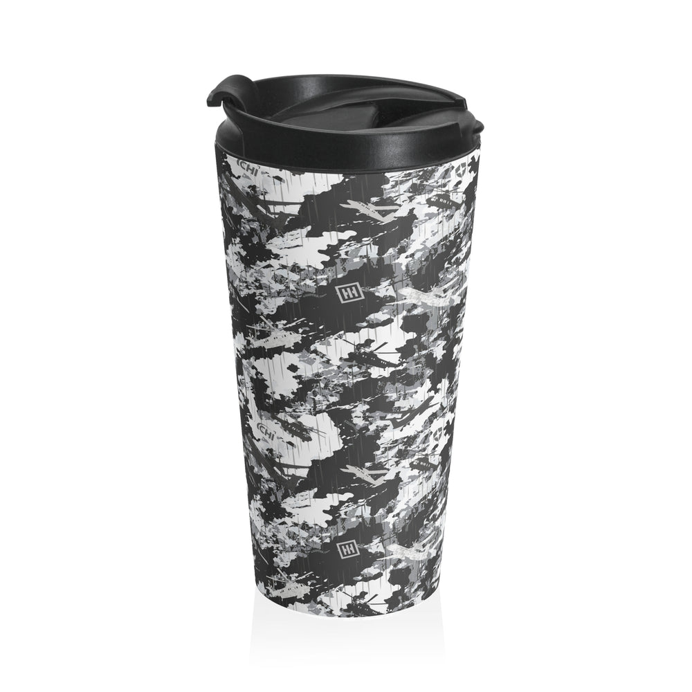 Monochrome Camo Stainless Steel Travel Mug — Insulated Black & White Pattern - Equippage.com