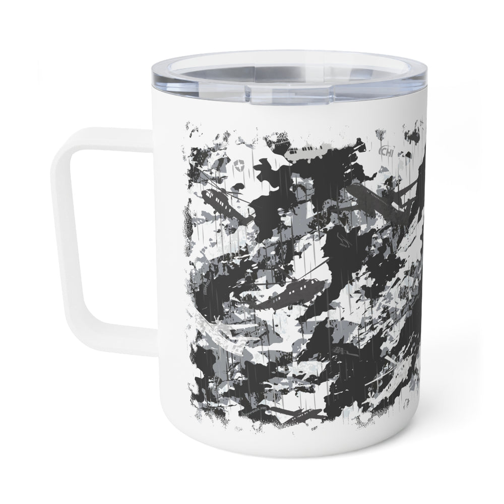 PRESS Camo Insulated Coffee Mug – 10oz — Grey/Black/White Camouflage Pattern Design