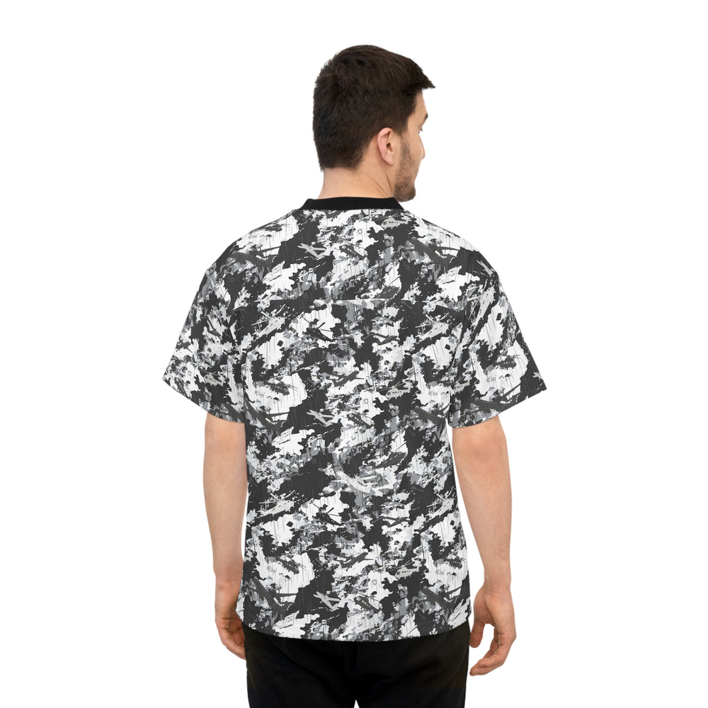 PRESS Camo Unisex Football Jersey — Grey/Black/White Camouflage Print Athletic Sports Tee