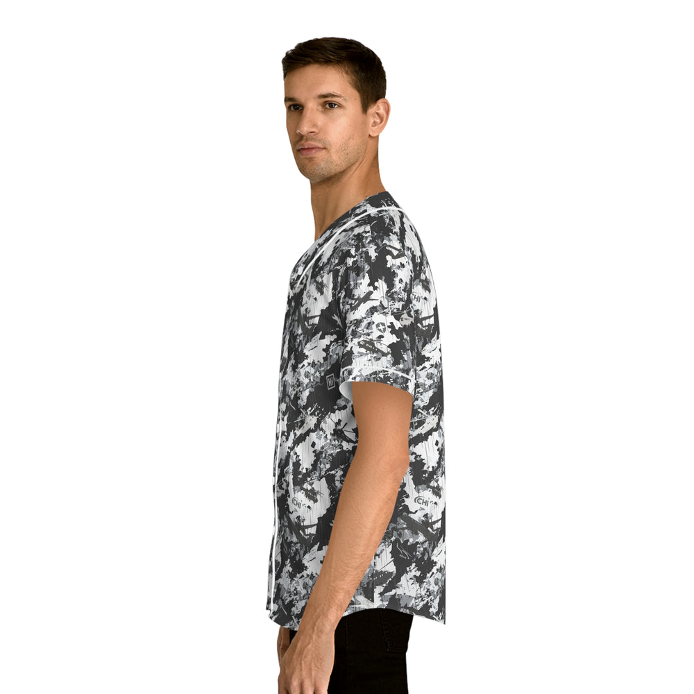 Men's Camo Baseball Jersey — Black & White Abstract All-Over Print - Equippage.com