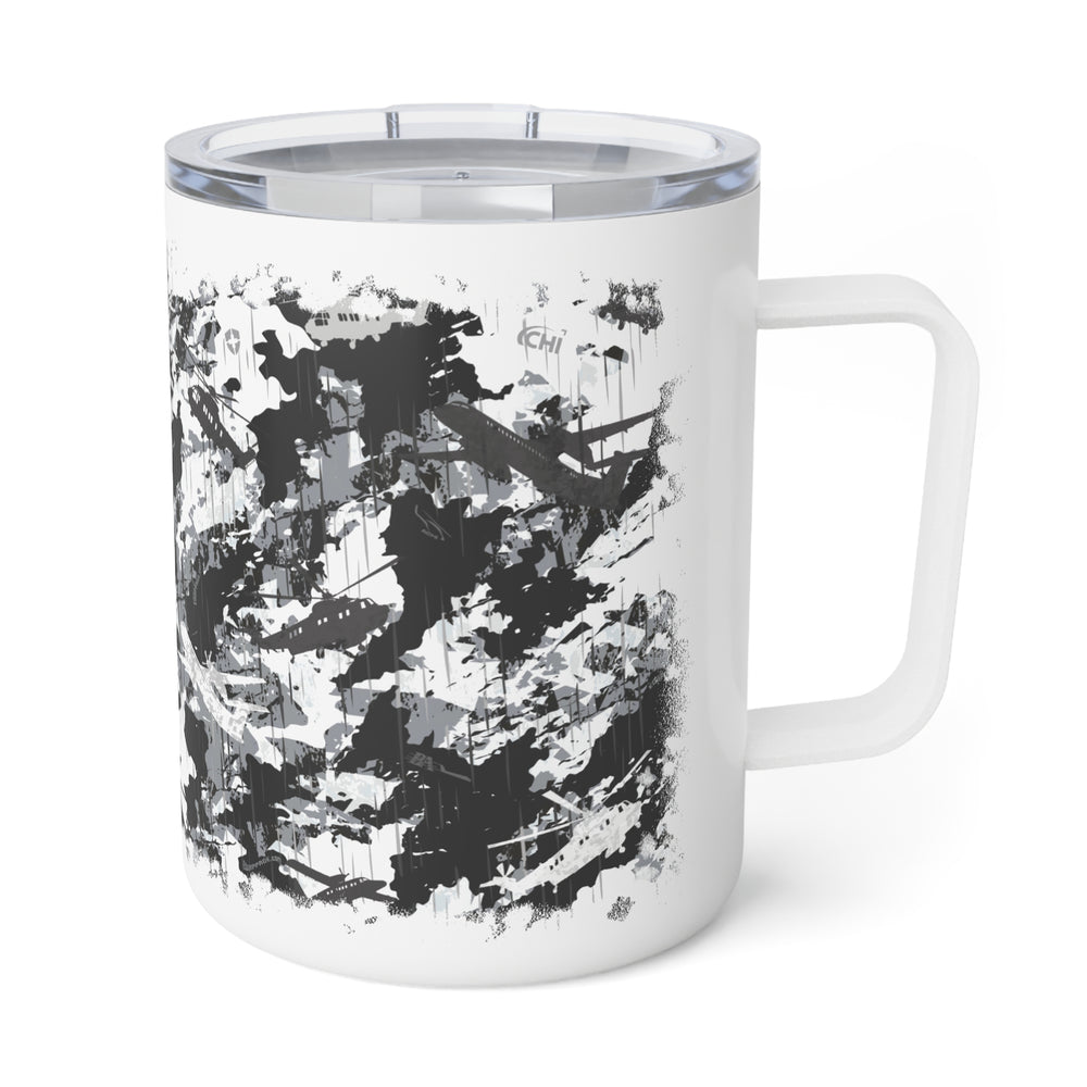 PRESS Camo Insulated Coffee Mug – 10oz — Grey/Black/White Camouflage Pattern Design