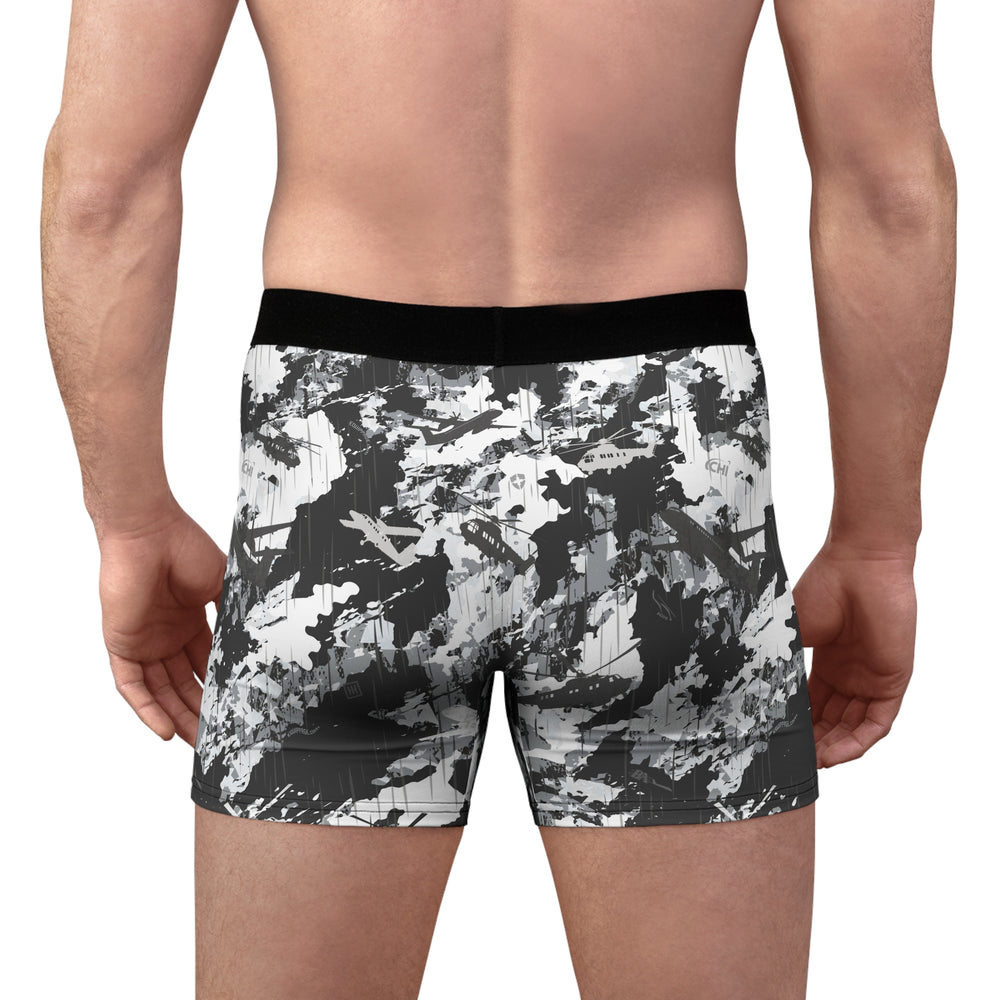 PRESS Camo Men’s Boxer Briefs — Grey/Black/White Camouflage Aircraft Pattern