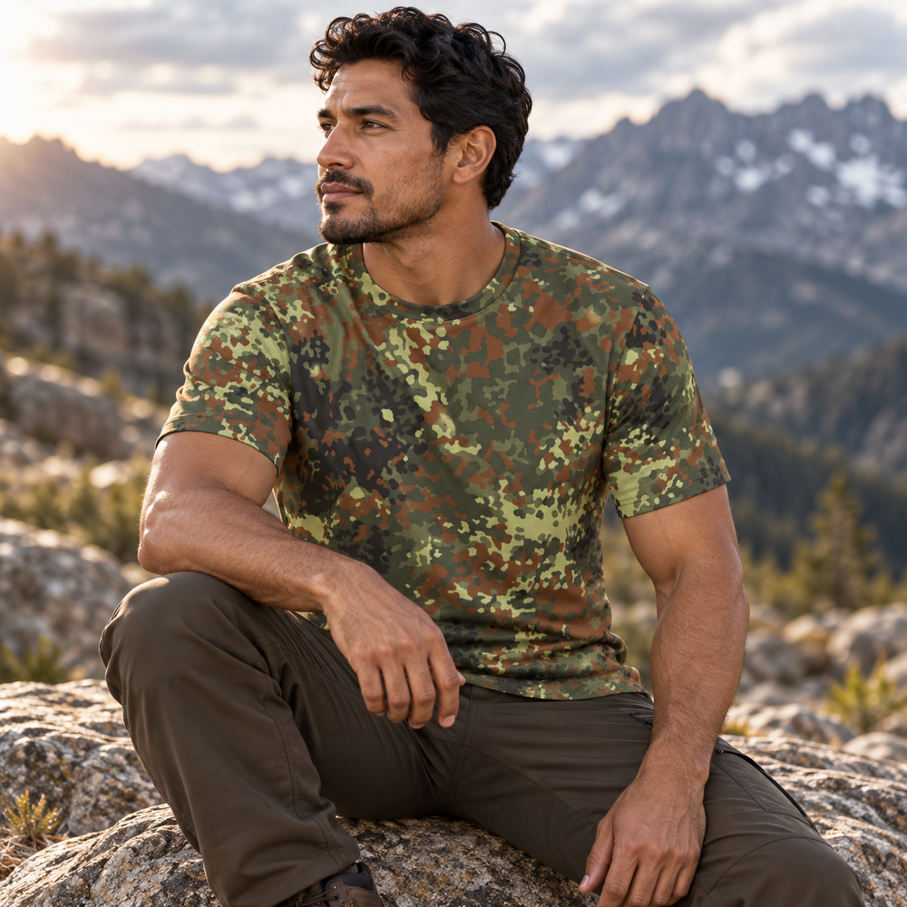 German Flecktarn Camo Men's O-Neck T-Shirt | 190GSM Cotton