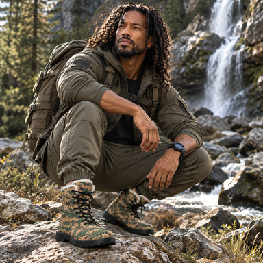 Marina Trans Jungle Camo Men's Fur and Leather Boots - Equippage.com