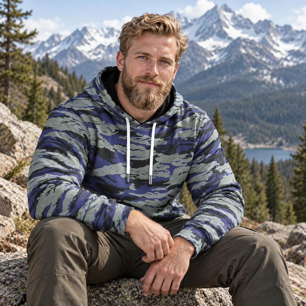 Greek Blue Lizard Camo Men's Thicken Pullover Hoodie