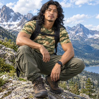 Greek M24 Lizard Camo Men's O-Neck T-Shirt | 190GSM Cotton - Equippage.com