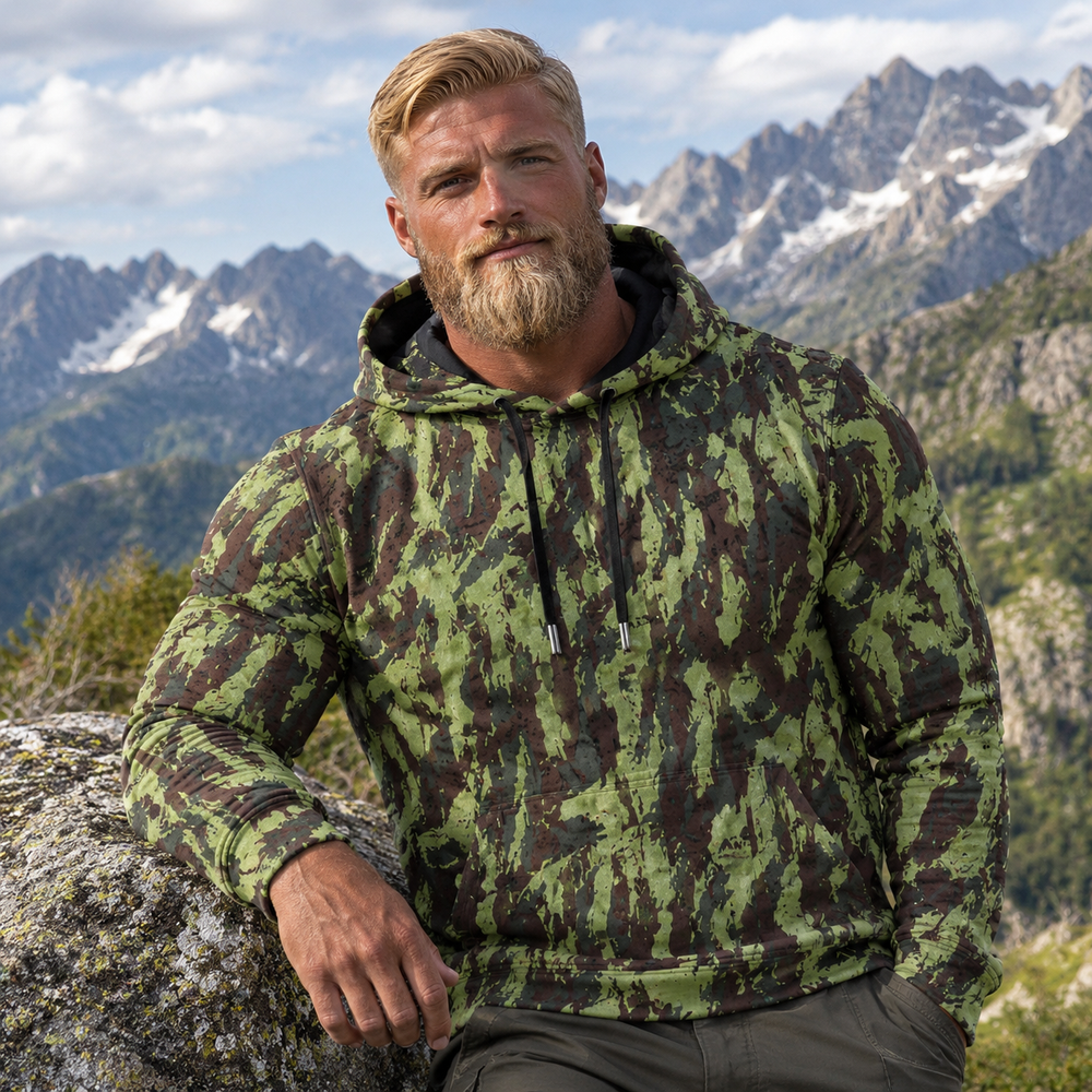 Portuguese M63 Vertical Lizard Camo Men's Thicken Pullover Hoodie