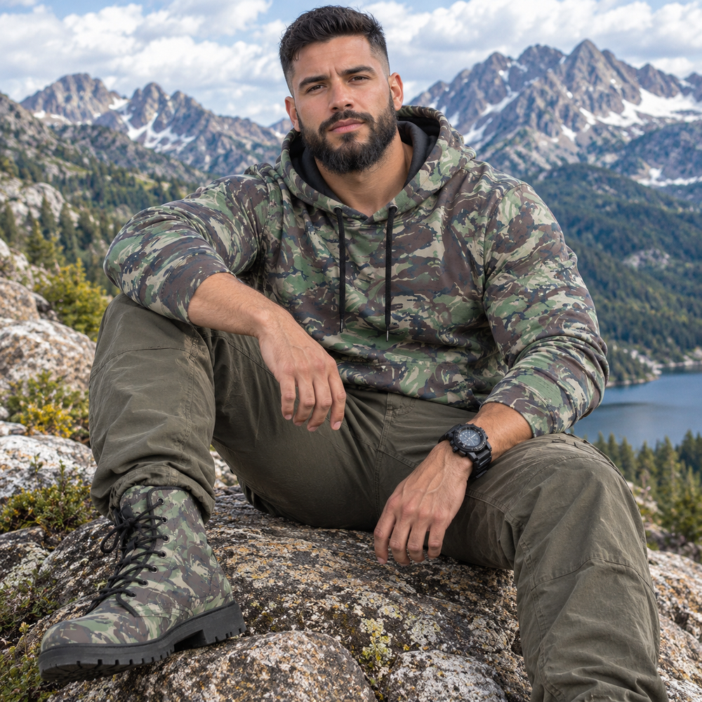 Portuguese Padrão Floresta Camo Men's Martin Short Boots