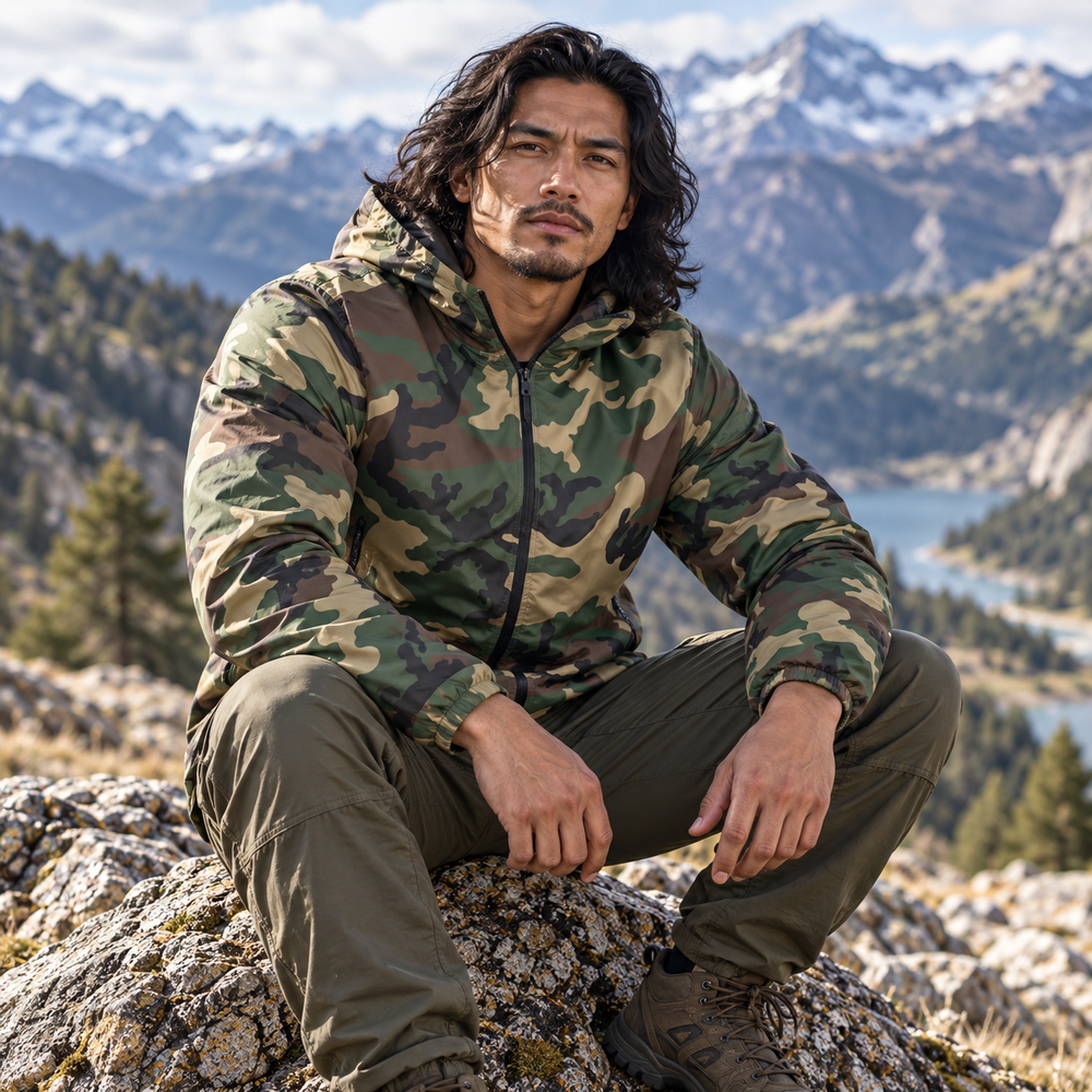 US M81 Woodland Camo Men's Hooded Zipper Windproof Jacket
