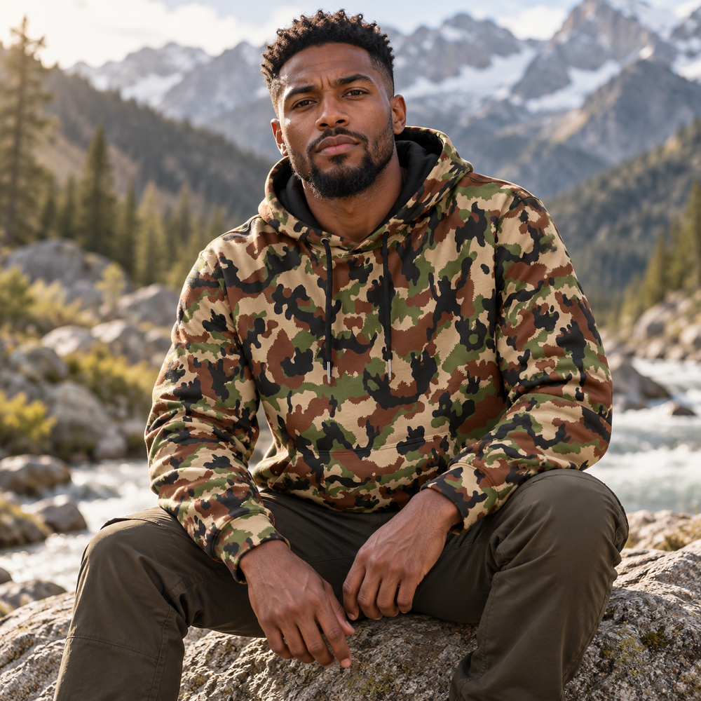 Swiss Taz 90 Woodland Camo Men's Thicken Pullover Hoodie - Equippage.com