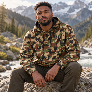 Swiss Taz 90 Woodland Camo Men's Thicken Pullover Hoodie - Equippage.com