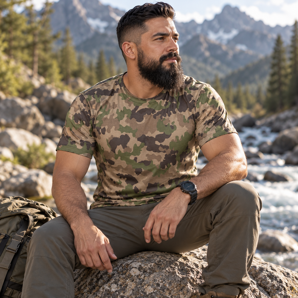 Swiss Taz 90 Multiumfeld Camo Men's O-Neck T-Shirt | 190GSM Cotton - Equippage.com
