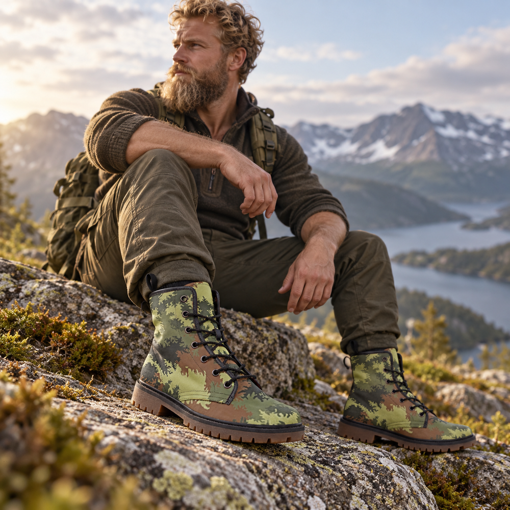 German Sägezahnmuster/Sawtooth Camo Men's Martin Short Boots