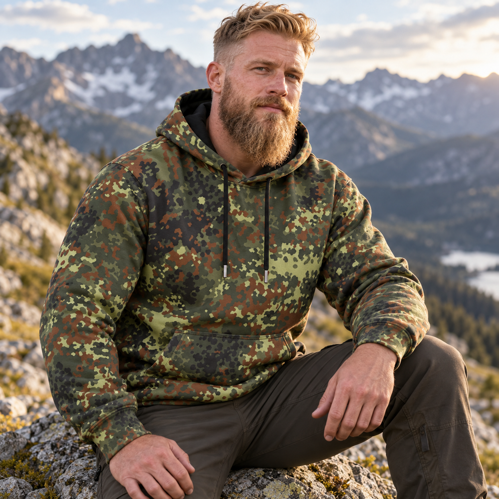 German Flecktarn Camo Men's Thicken Pullover Hoodie