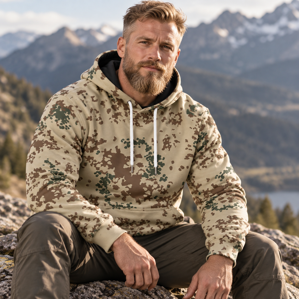 German Wüstentarn Camo Men's Thicken Pullover Hoodie