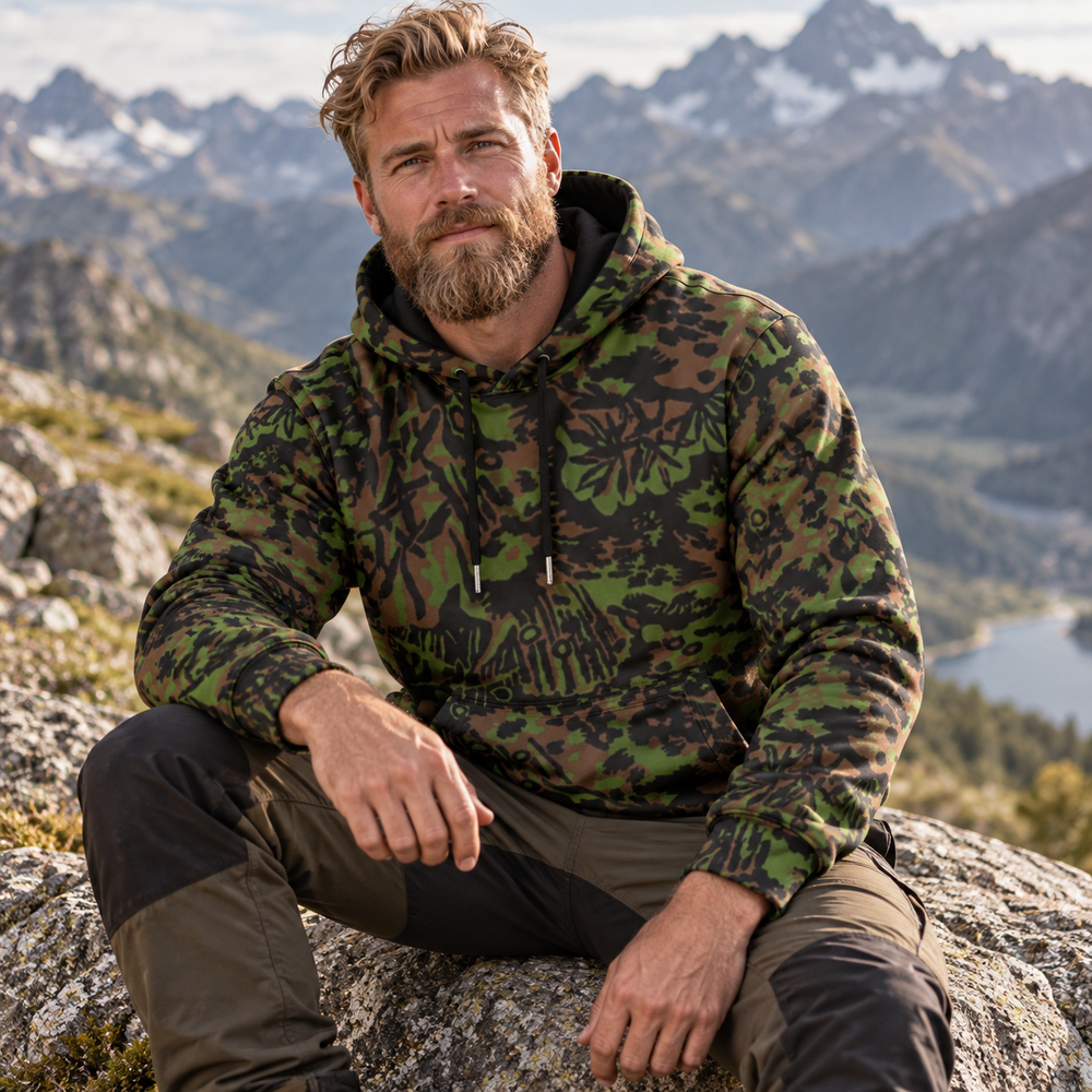 German Palmenmuster Camo Men's Thicken Pullover Hoodie