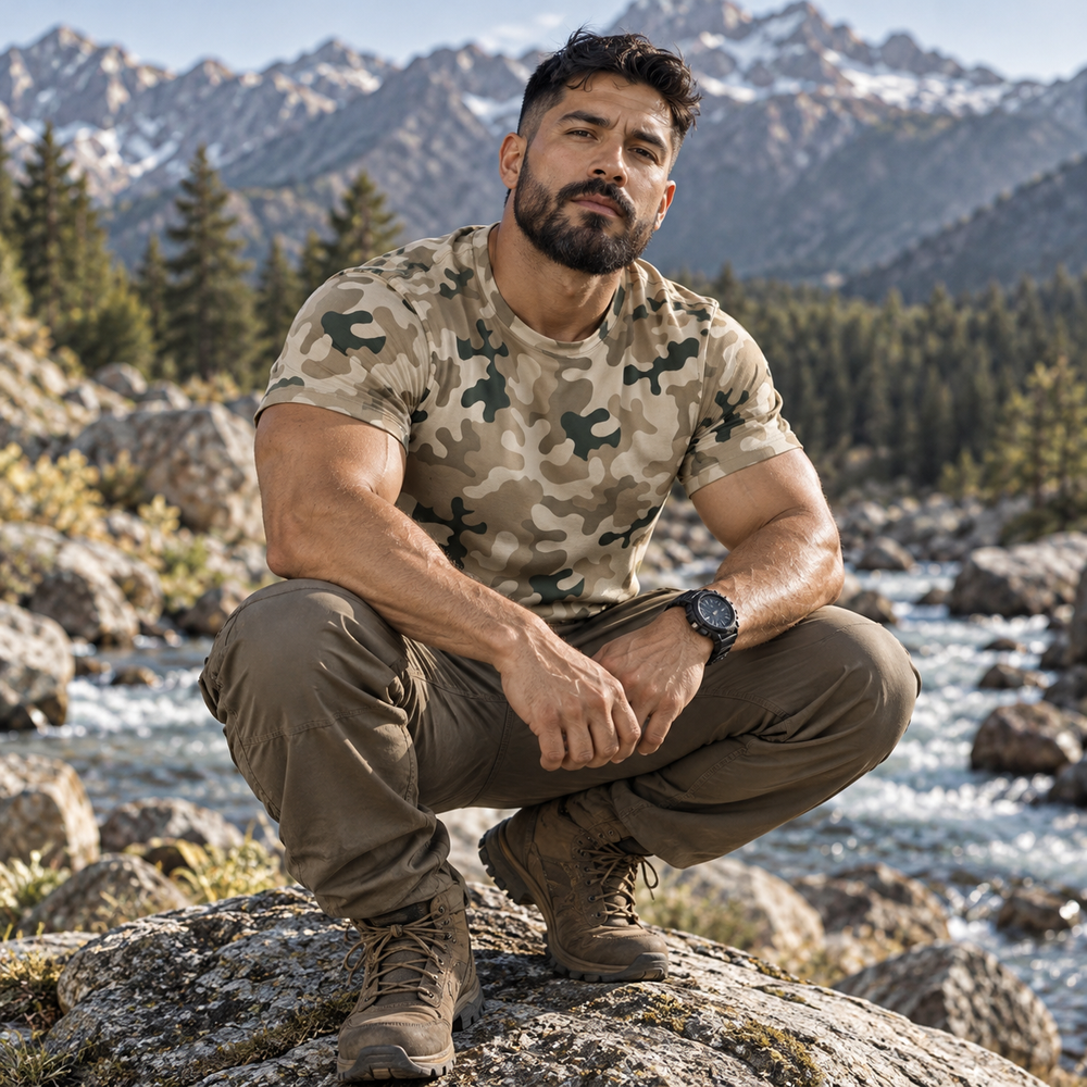 Polish WZ. 2000 Pustynna Camo Men's O-Neck T-Shirt | 190GSM Cotton