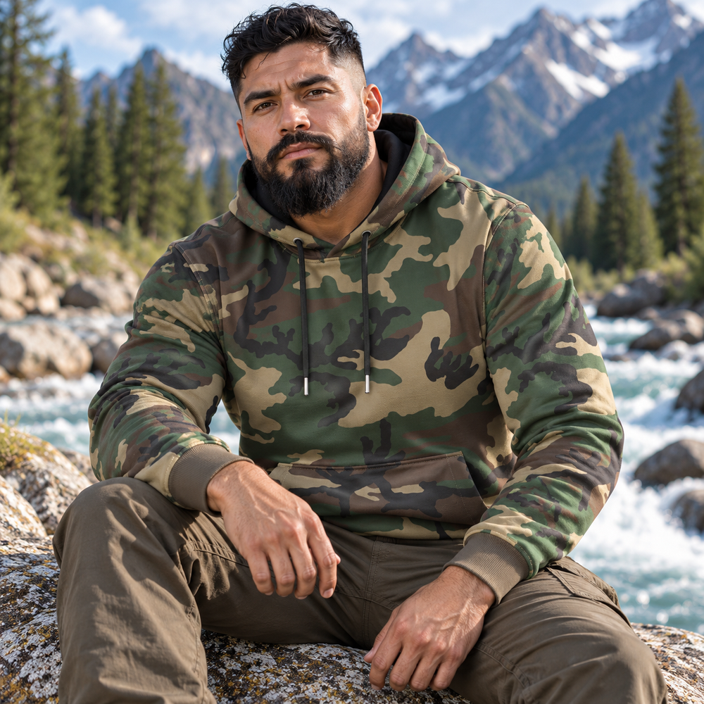 US M81 Woodland Camo Men's Thicken Pullover Hoodie