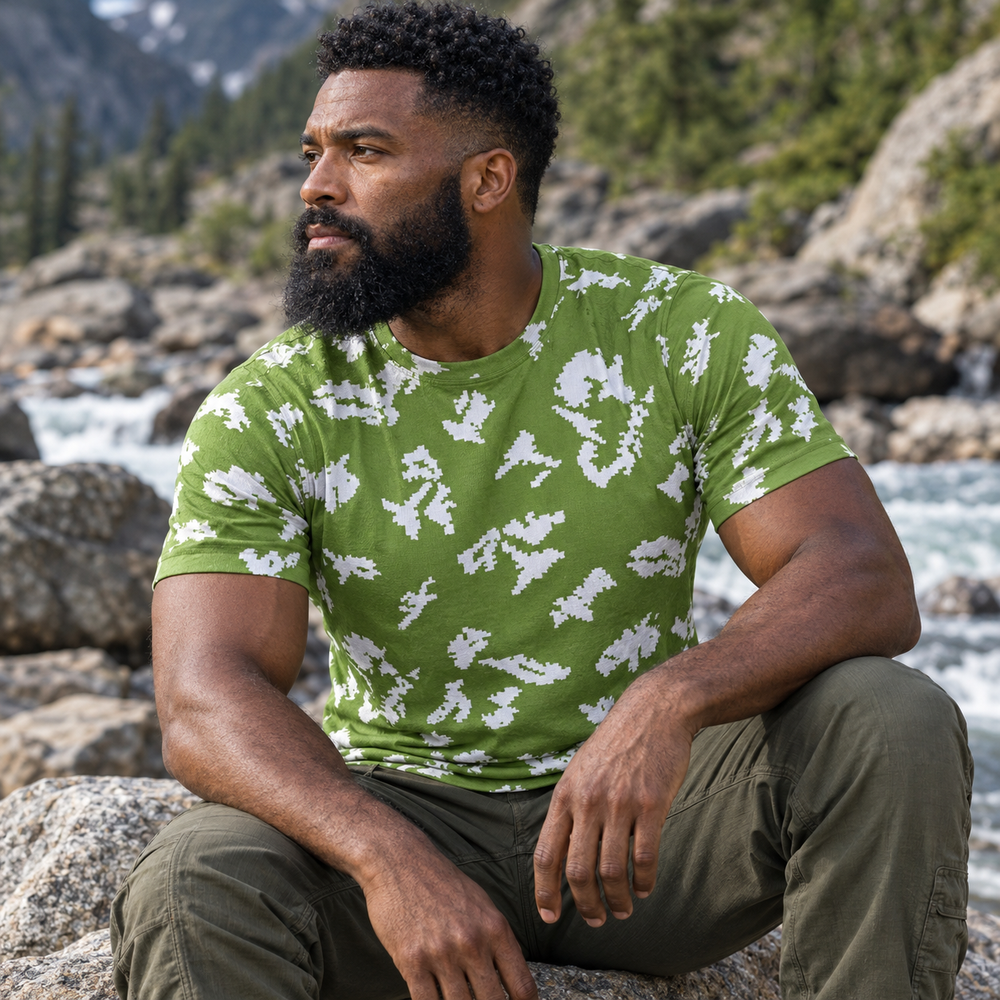 Russian Berezka Camo Men's O-Neck T-Shirt | 190GSM Cotton