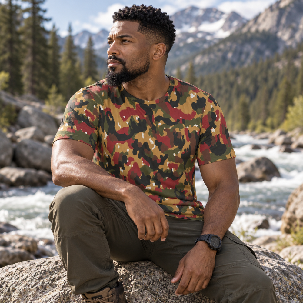 Swiss Taz 83 Alpenflage Camo Men's O-Neck T-Shirt | 190GSM Cotton - Equippage.com